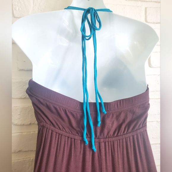 XOXO Halter Handkerchief Midi Dress Summer Green Teal Blue Brown Size Small - Picture 7 of 11